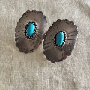 Sterling Silver and Turquoise Oval Earrings